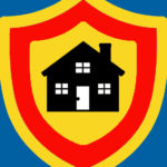 Symbol of a shield with home in the middle
