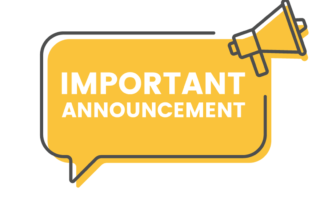 Yellow speech bubble with "important announcement" inside