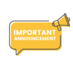 Yellow speech bubble with "important announcement" inside